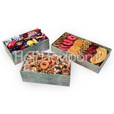 ست سهگانه باکس آجیل و میوه خشک و شکلات خارجی طرح ترنج 2400 گرمی