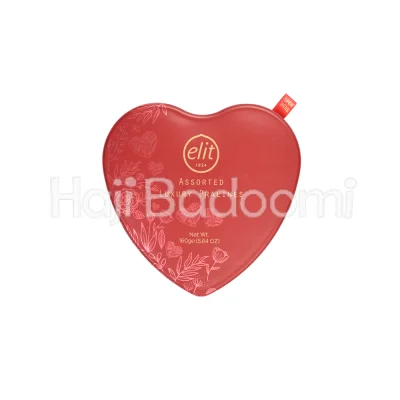 شکلات کادویی الیت لاکچری پرالین جعبه فلزی قلبی 160 گرمی