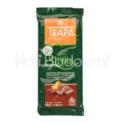 شکلات تخته ای شیری تراپا فندقی با استویا بدون گلوتن و شکر افزوده 75 گرمی