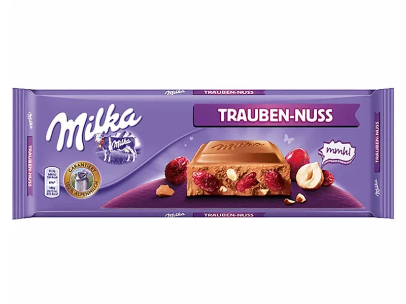 قیمت شکلات میلکا با مغز فندق و انگور