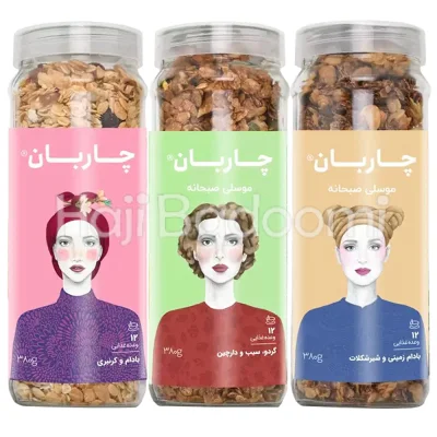 سه طعم موسلی شیشه‌ای چاربان