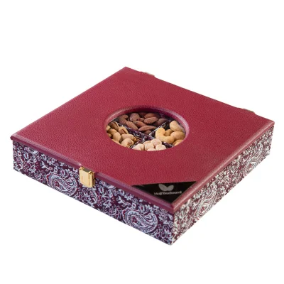 باکس آجیل مربع طرح ترمه و چرم 1000 گرمی