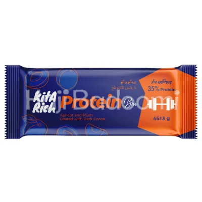 پروتئین بار کیتاریچ زردآلو و آلو با روکش کاکائو تلخ 45 گرمی