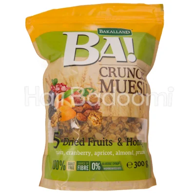 غلات صبحانه کرانچی موسلی باکالند 5 میوه خشک و عسل 300 گرمی