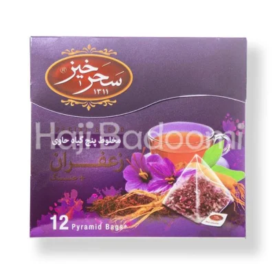 دمنوش مخلوط پنج گیاه جنسینگ و زعفران کیسه ای سحرخیز 12 عددی 24 گرمی