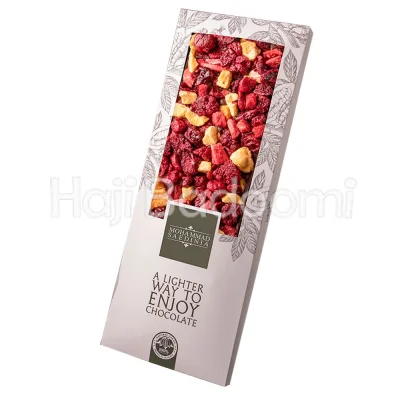 شوکودی پلاس تلخ 70 درصد انبه و شاه توت و رزبری و توت فرنگی محمد ساعدی نیا 110 گرمی