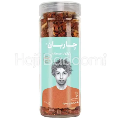 گرانولا وگان شیشه‌ای بادام هندی و خرما چاربان 380 گرم
