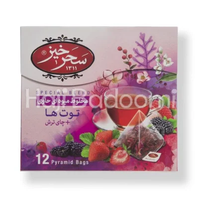 دمنوش مخلوط میوه ای توت ها و چای ترش کیسه ای سحرخیز 12 عددی 24 گرمی