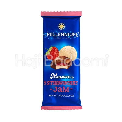 شکلات تخته‌ ای شیری موس با مغز توت فرنگی ژله ای میلنیوم 135 گرمی
