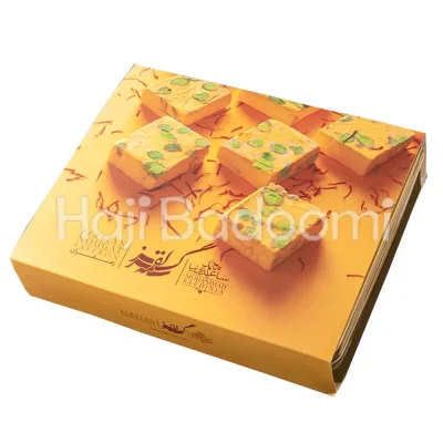 گز محمد ساعدی نیا لقمه ای 25 درصد مغز پسته زعفرانی طرح نفیس 700 گرمی