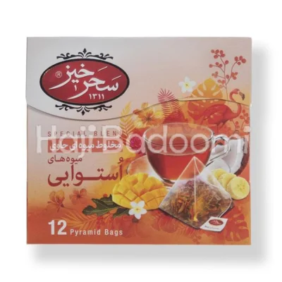 دمنوش مخلوط میوه های استوایی کیسه ای سحرخیز 12 عددی 24 گرمی